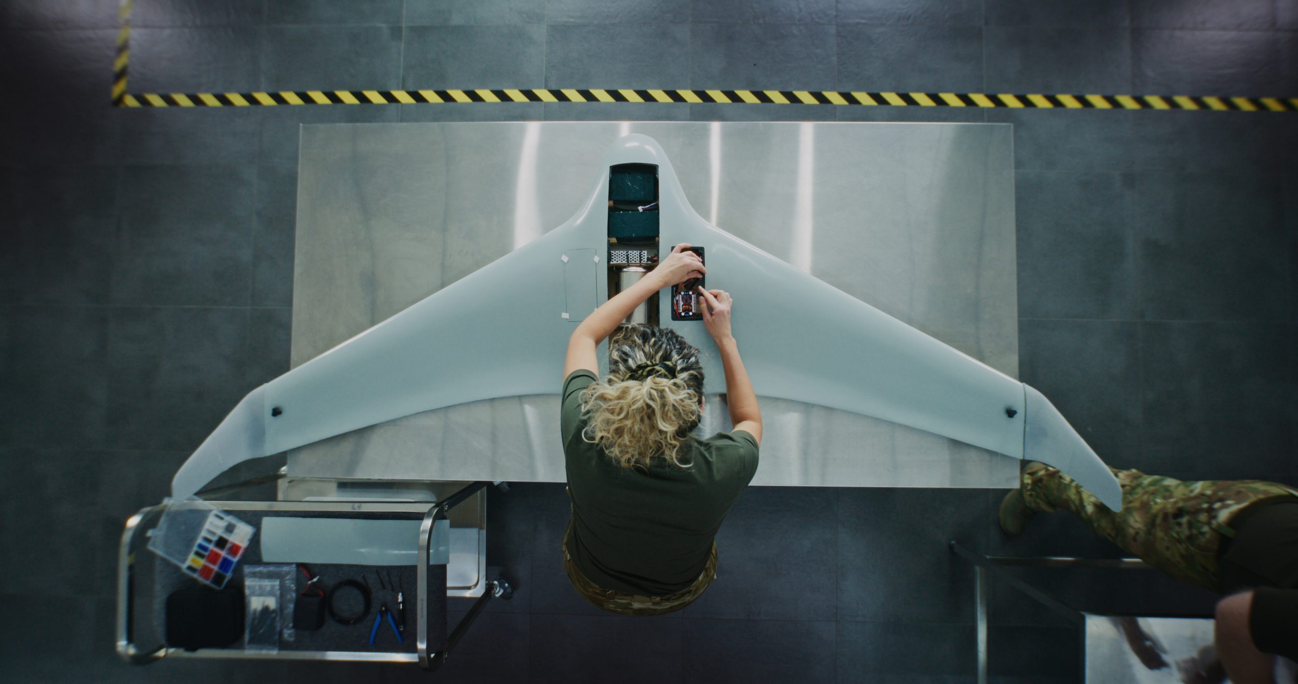 A student working on a drone