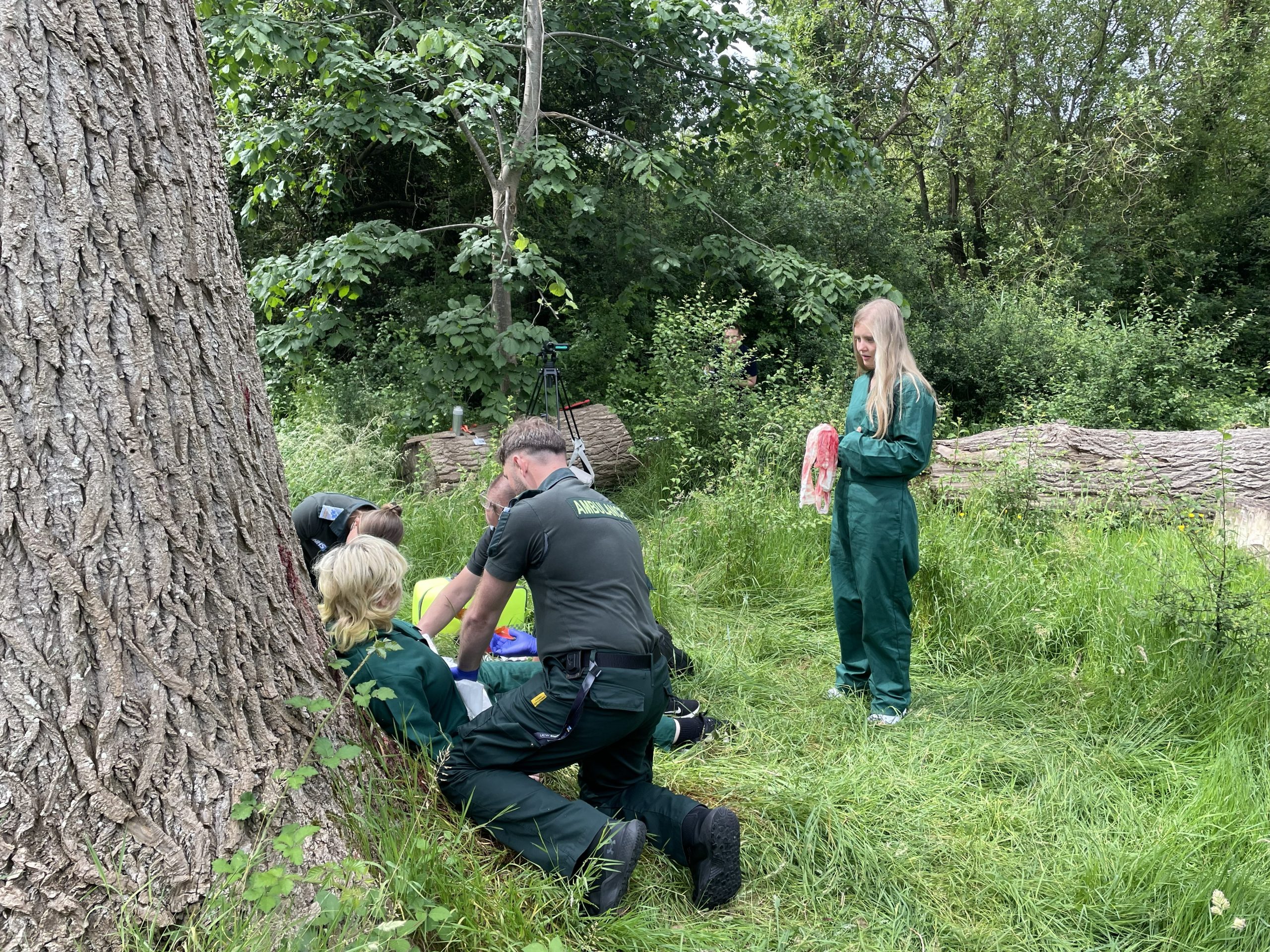 Paramedics attending a simulated emergency