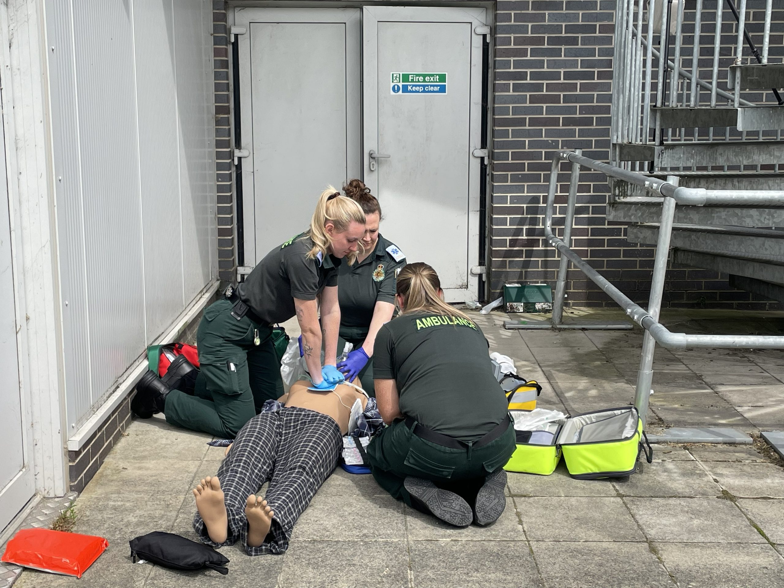 Paramedics attending a simulated emergency