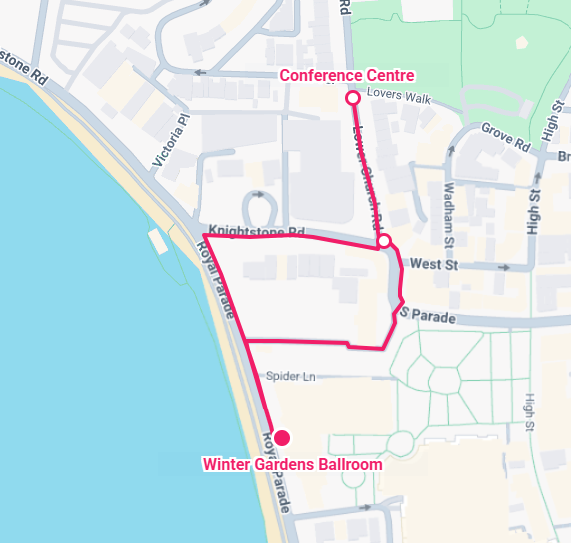 Walking route map from Ballroom to the Conference Centre