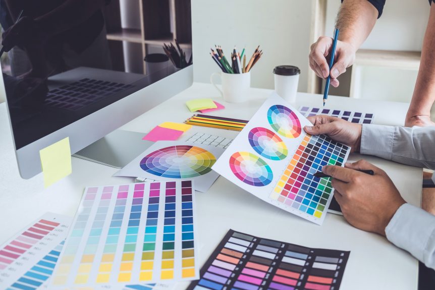 Graphic Design students studying the colour wheel