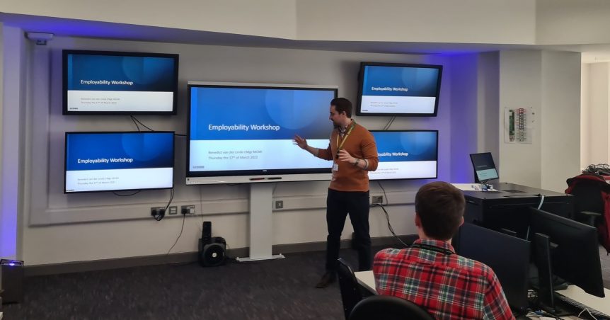 Man pointing at presentation