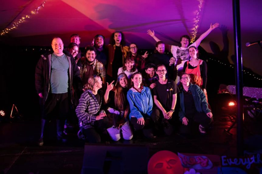 performaing arts degree weston students celebrating under festival tent