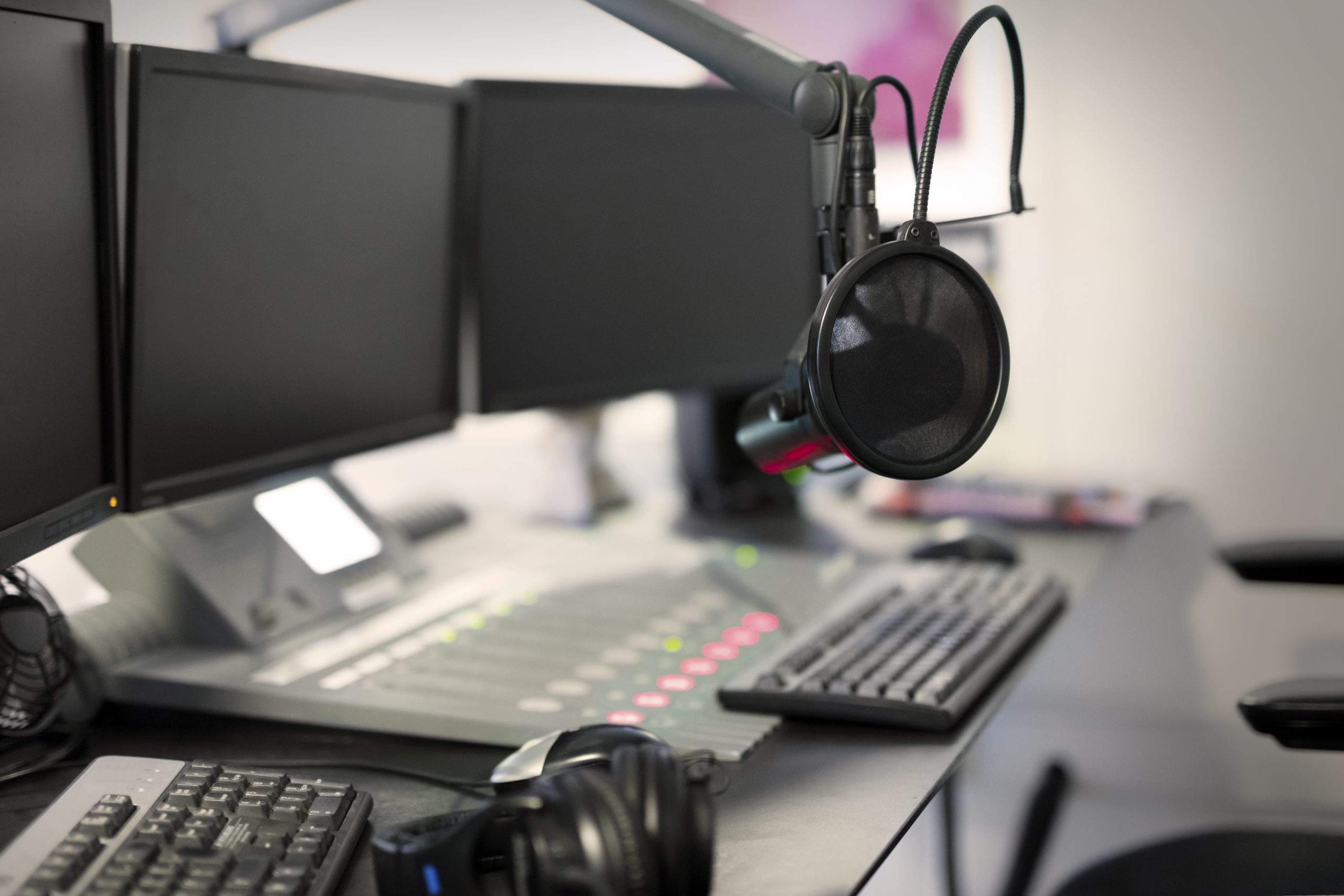 Microphone modern radio station broadcasting studio