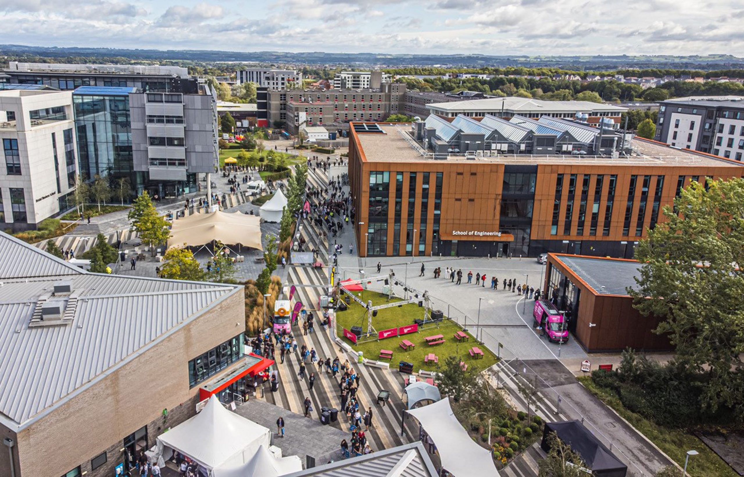 Drone shot of university of the west of England campus