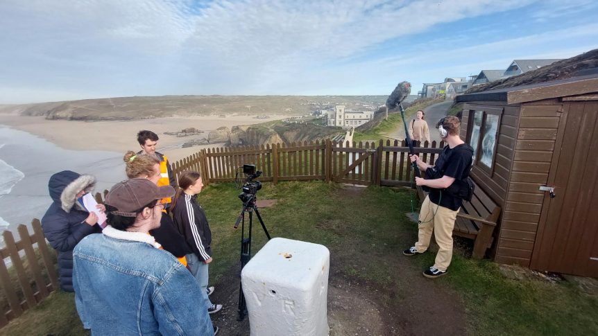 University Centre Weston Film students on set in Perranporth Cornwall